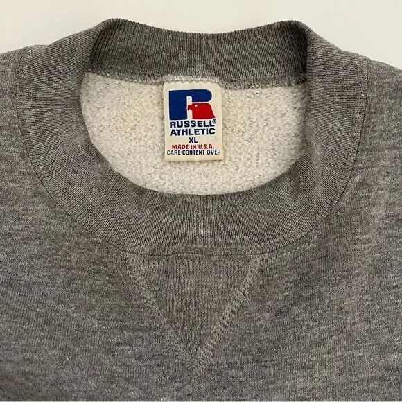 Russell Athletic Vintage Sweatshirt Solid Grey Gray Crew Neck Made in USA Men XL - Picture 6 of 8